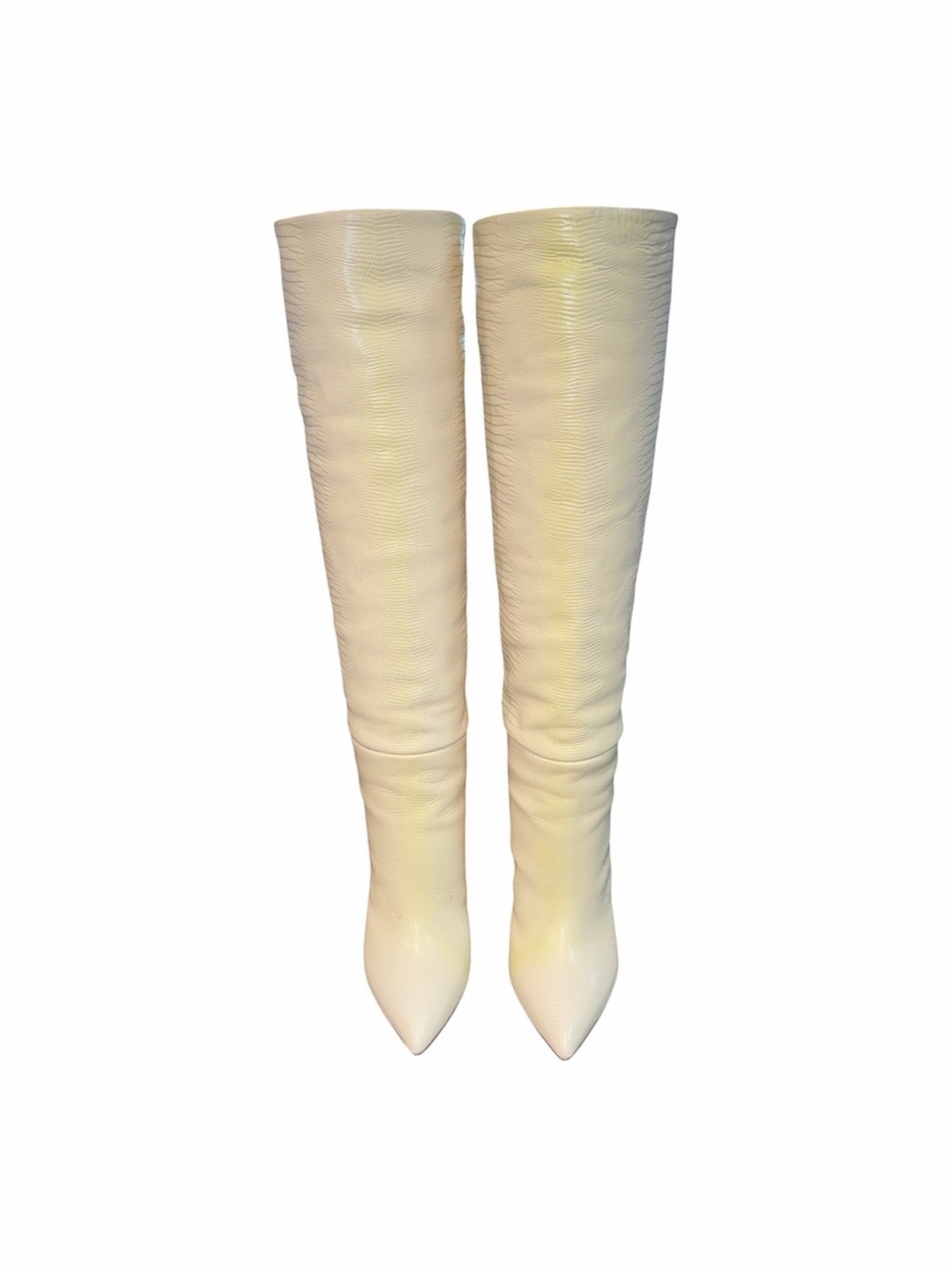 Paris Texas Vanilla Lizard Stiletto Boots 37.5 Gently Used Yellowing Flaw - Picture 1 of 11